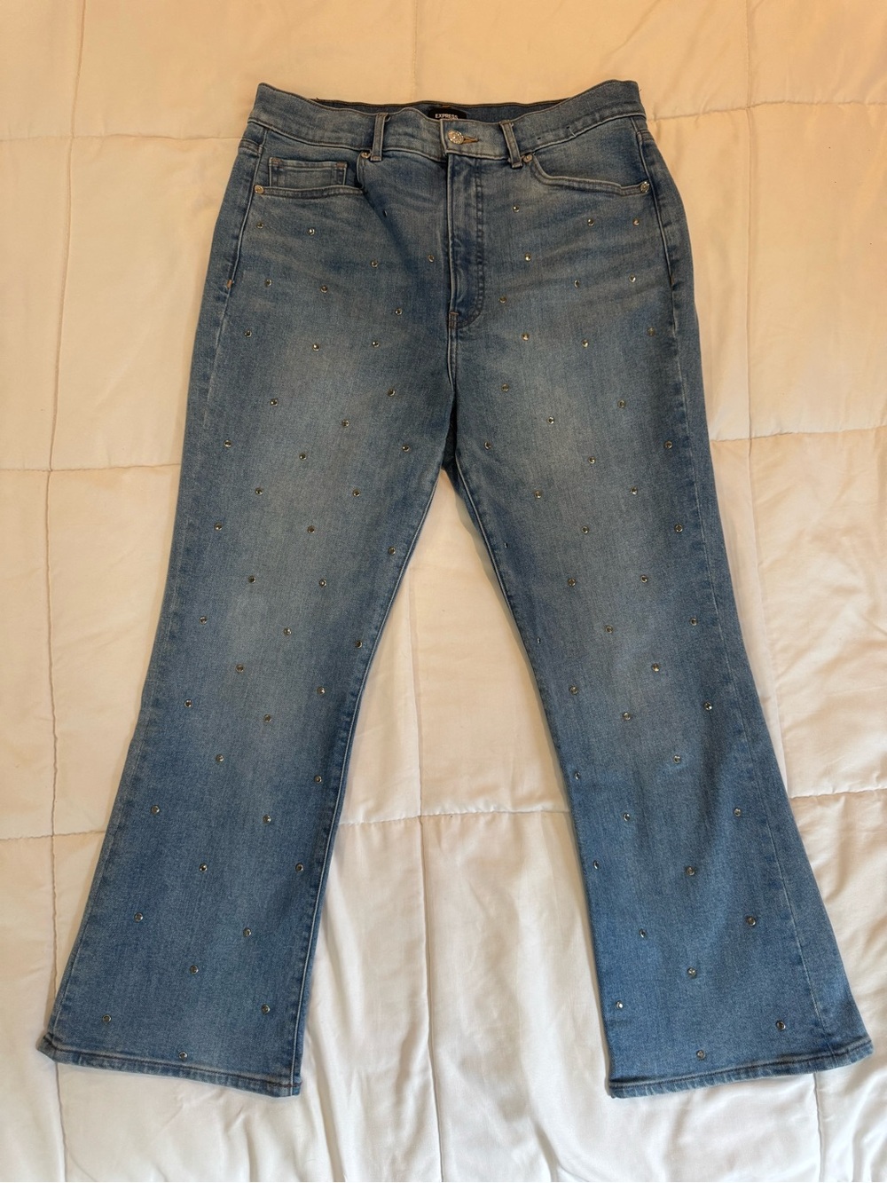 Express Light Blue Studded Fit & Flare Jeans